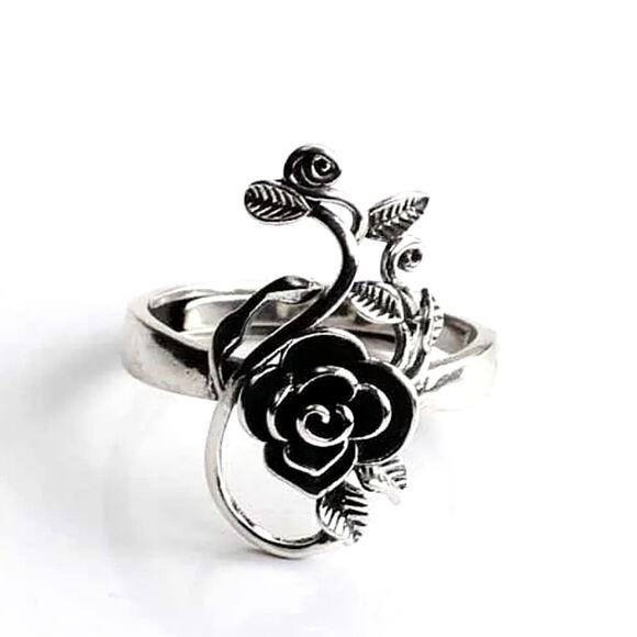 Vintage Sterling Silver Rose Ring, Adjustable, Flower, Boho - Picture 5 of 6